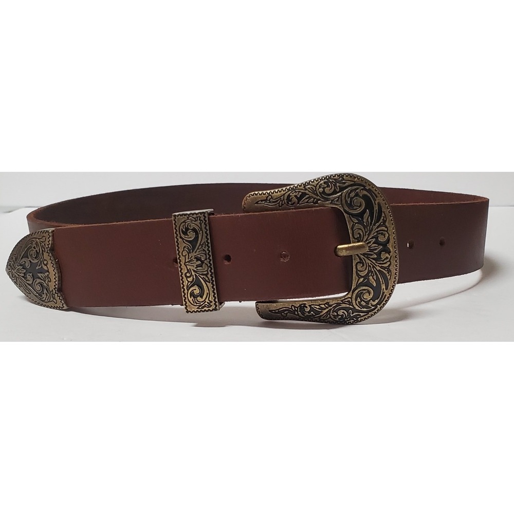 Silence + Noise Belt S/34 Urb Outfit Jenny Western Brn Cow Leather Tooled Buckle